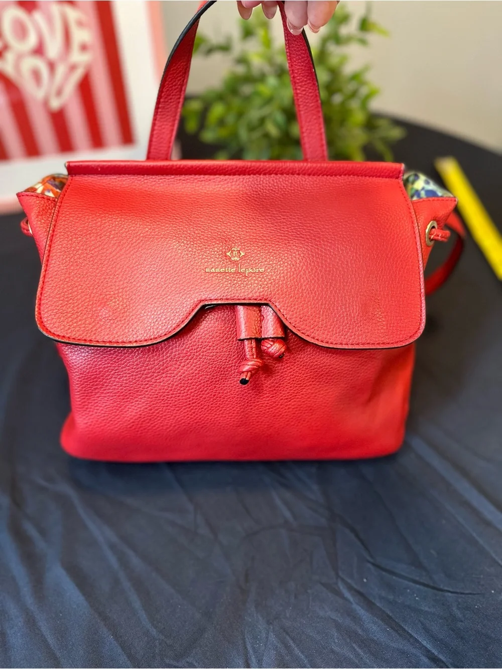 Nanette Lepore Red Pebbled Satchel with Gold Hardware